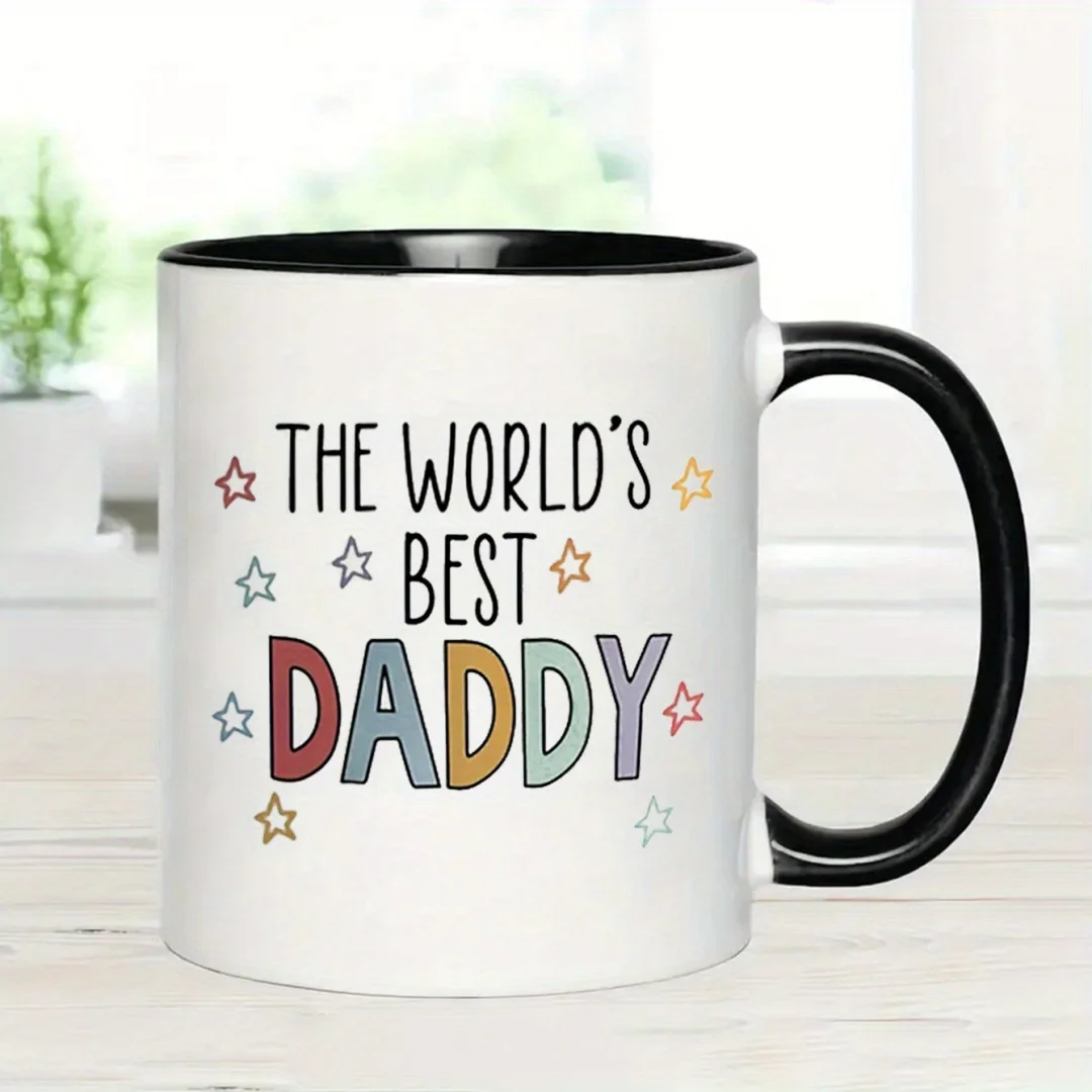 11Oz White Coffee Cup With Colorful Star Design Heart Accents Perfect Gift For Father'S Day, Birthdays, Christmas, Graduation
