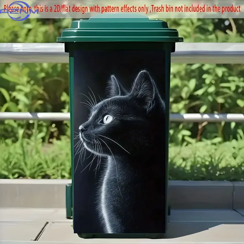 1pc-2D Flat - Trash Can Stickers, Decals, Black Cat Silhouette Sticker Design, Creative Trash Can Stickers, Suitable for Outdo view 2