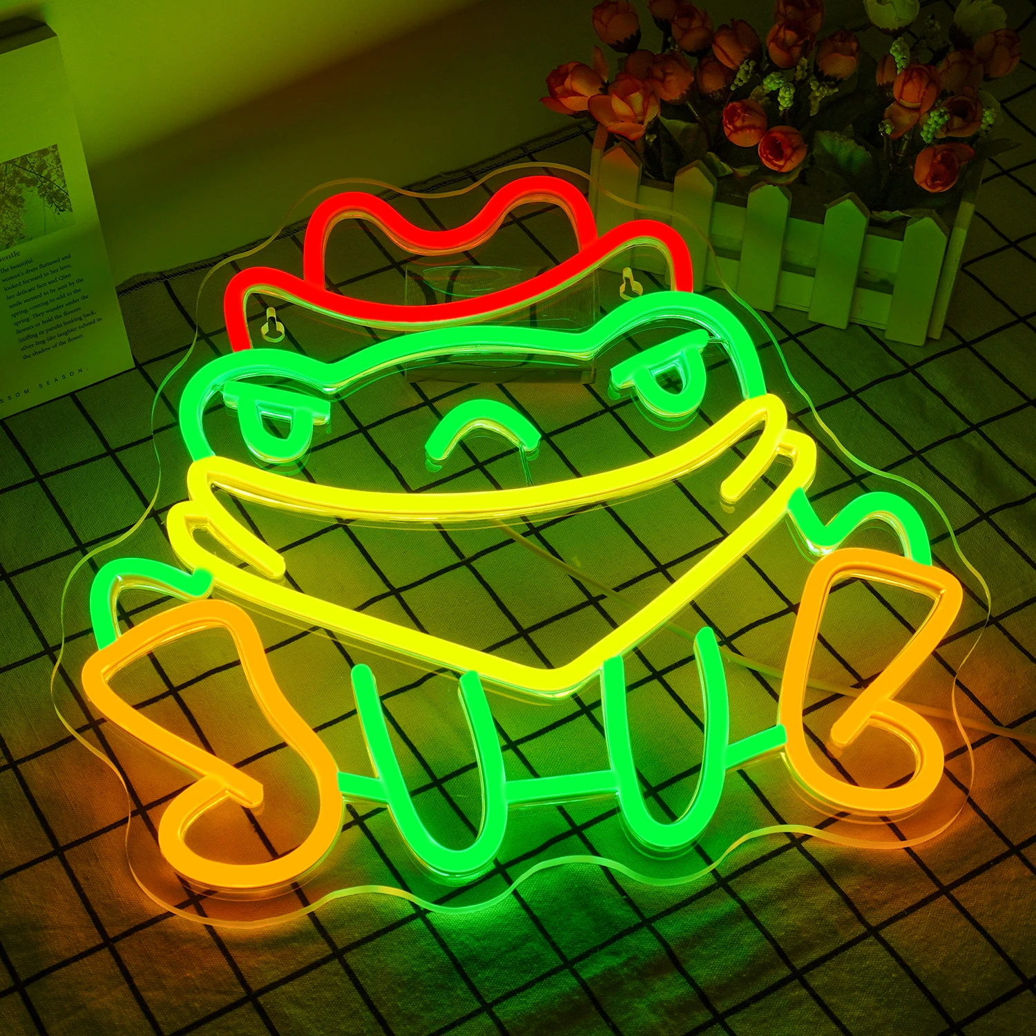 Frog Neon Sign Led Light Up Sign Cowboy Dimmable Night Lights Home Party Bedroom Kid's Room Game Room Decoration Birthday Gifts