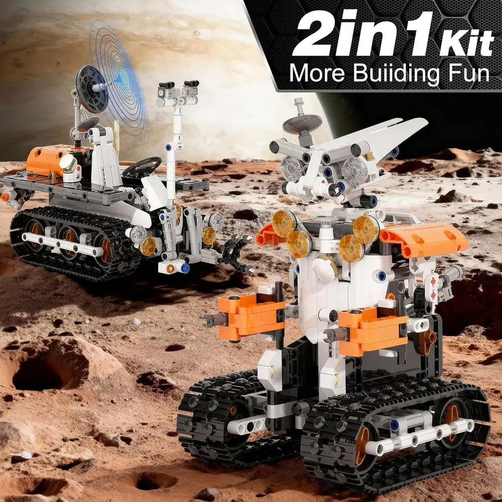 Zestaw robota STEM: Klocki konstrukcyjne sterowane pilotem i aplikacją dla dzieci od 8 lat - Zabawka RC Mars Rover na prezent