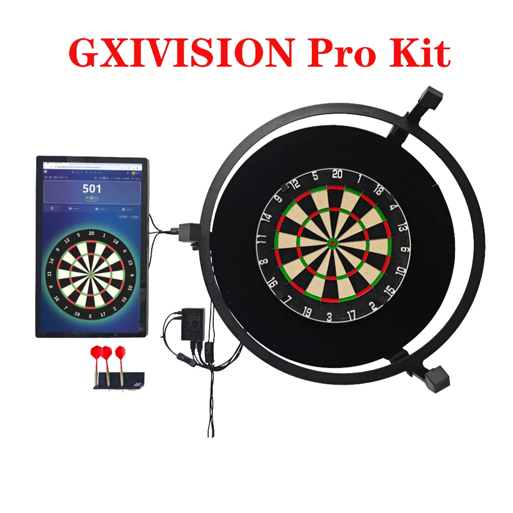 GXIVISION Pro Kit Autodarts Compatible Complete Hardware Kit Include Touchscreen+PC+Holder+LED Light Ring+Cameras+Dartsboard Etc