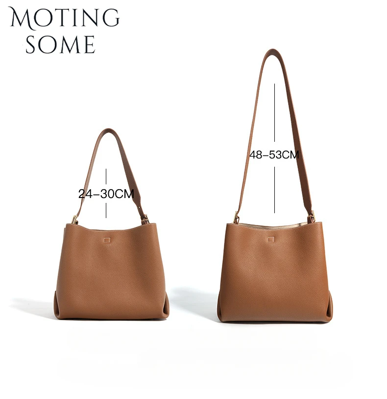 Motingsome Winter Bags Woman Luxury First-layer Calfskin Eather Bucket Bag Large Capacity Shoulder Handbagcasual Tote Lady 2024