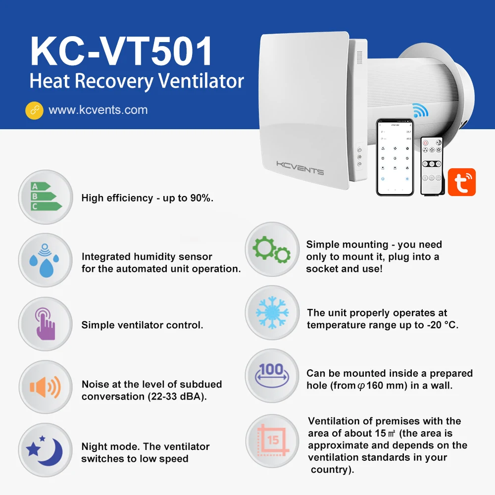 ERV VT501 sistema de ventilación, dispositivo con recuperación de calor, para una sola habitación