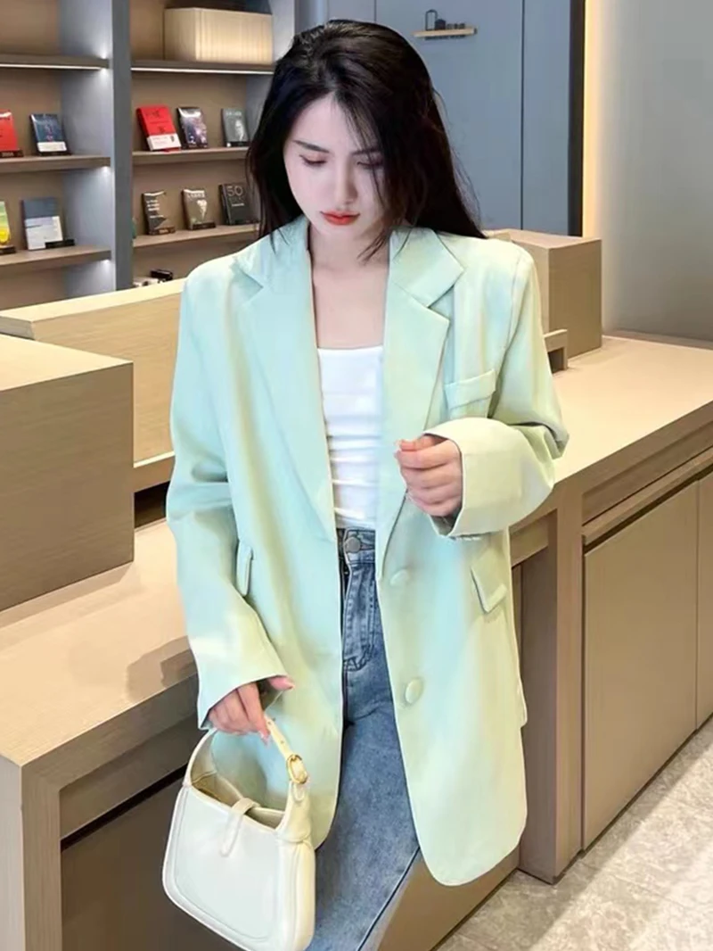 Chic menthe een Long Sve coupe ample costume Jaet femmes Faionable bouton conception blanc amélioration ort vêtements d'extérieur