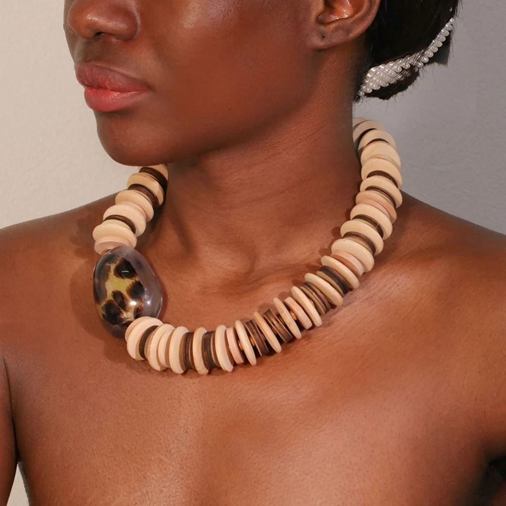 

Fashion Statement Boho Necklace Wood Beads Handmade for Women Trendy Party Jewelry
