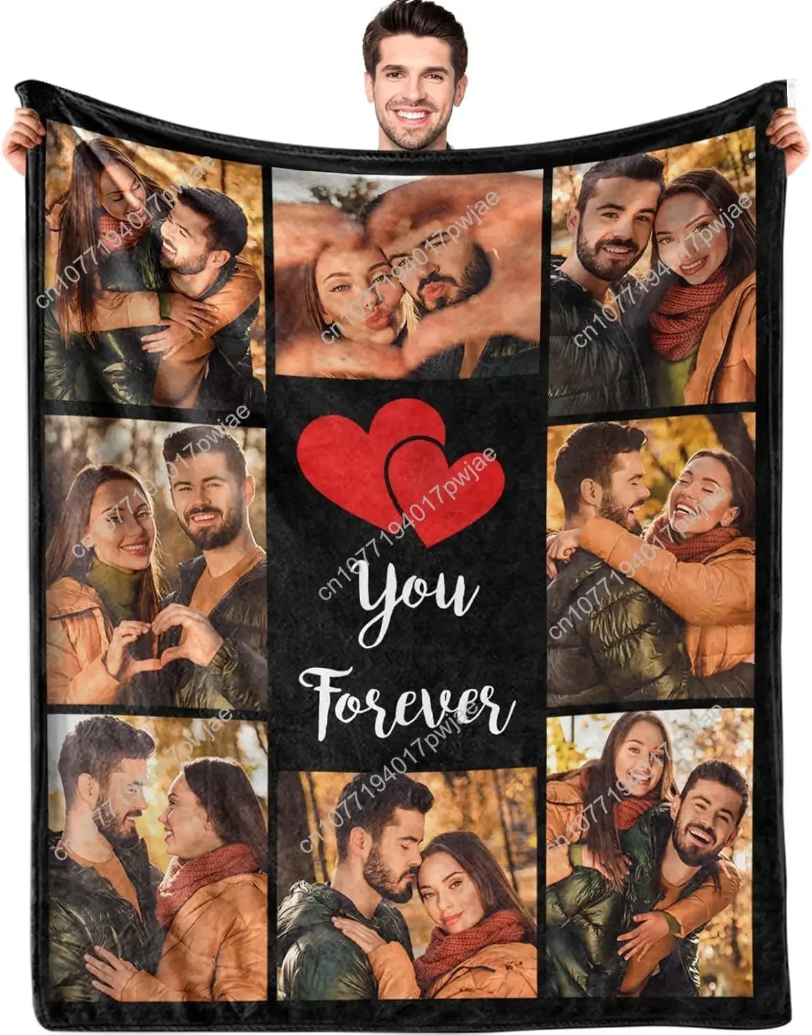 Ships Next Day Custom Blanket with Picture Text Personalized Throw Blanket Photo Collage Blankets Customized Valentines Day Gift