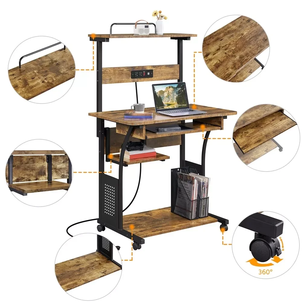 Home Office Desk w/  Computer PC Desk w/Printer Shelf, Work Desk for Home Office, Study, Living Room,