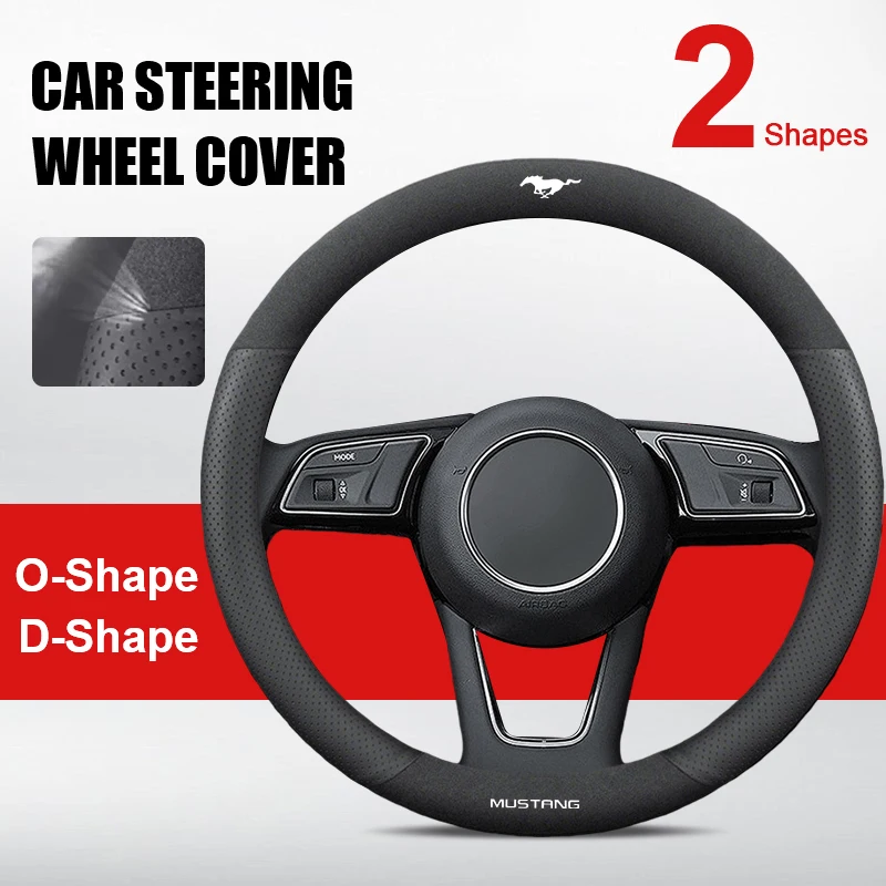 

For Ford Mustang F-150 Focus Escape Fiesta O/D Shape Car Steering Wheel Cover Suede Leather Universal Steering Wheel Protector