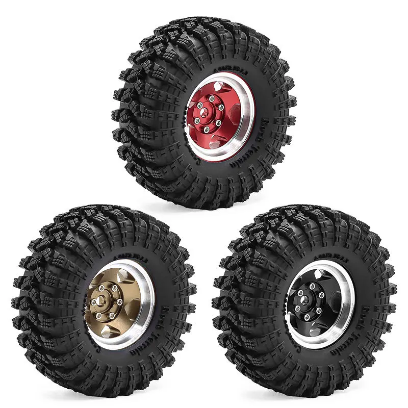 

1.3” Beadlock Tire & Rim Set (70*26mm) - Super Soft Mud Terrain, Fit 1/18 1/24 RC Crawlers (SCX24/AX24/FCX24/TRX4M), 4pcs