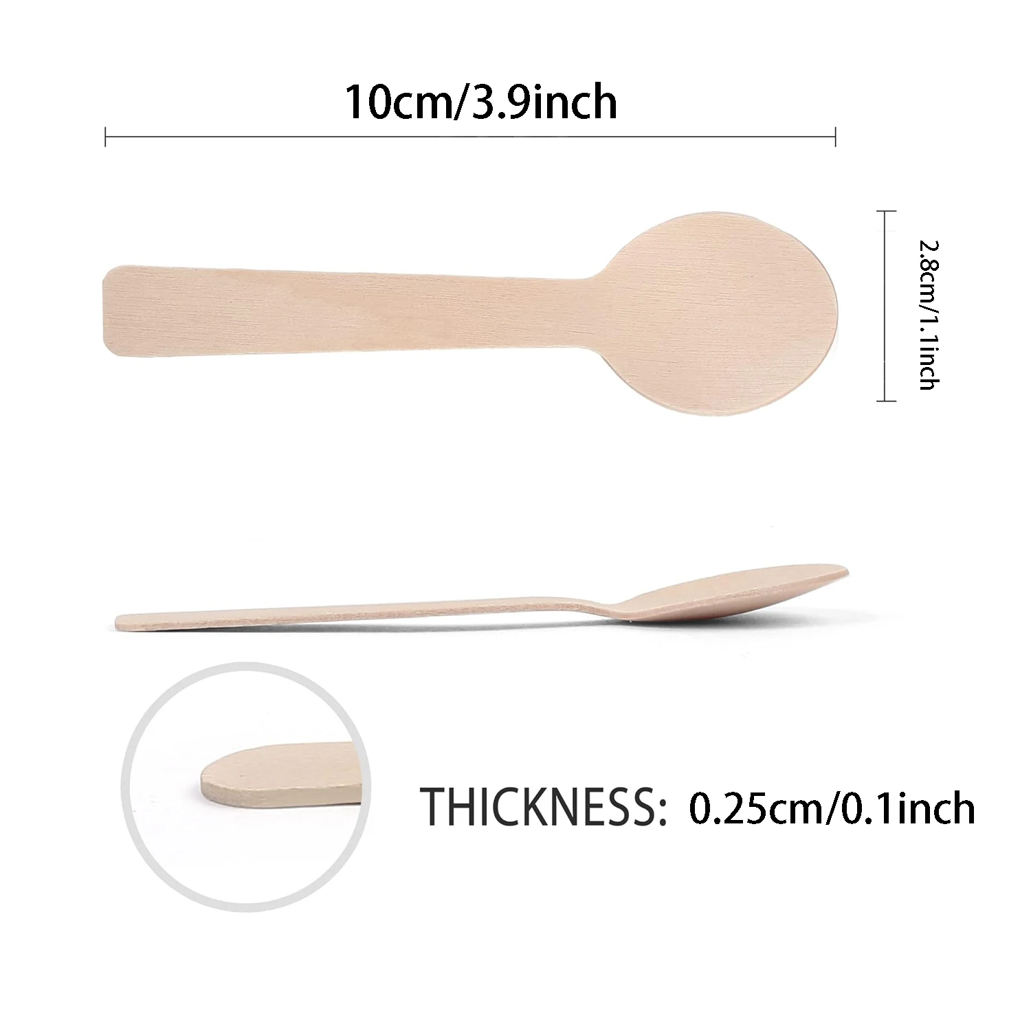 100 Pcs Party Mini Wooden Spoon 3.9 Inch Disposable Dessert Chocolate Cutlery Parties, Weddings, Camping.