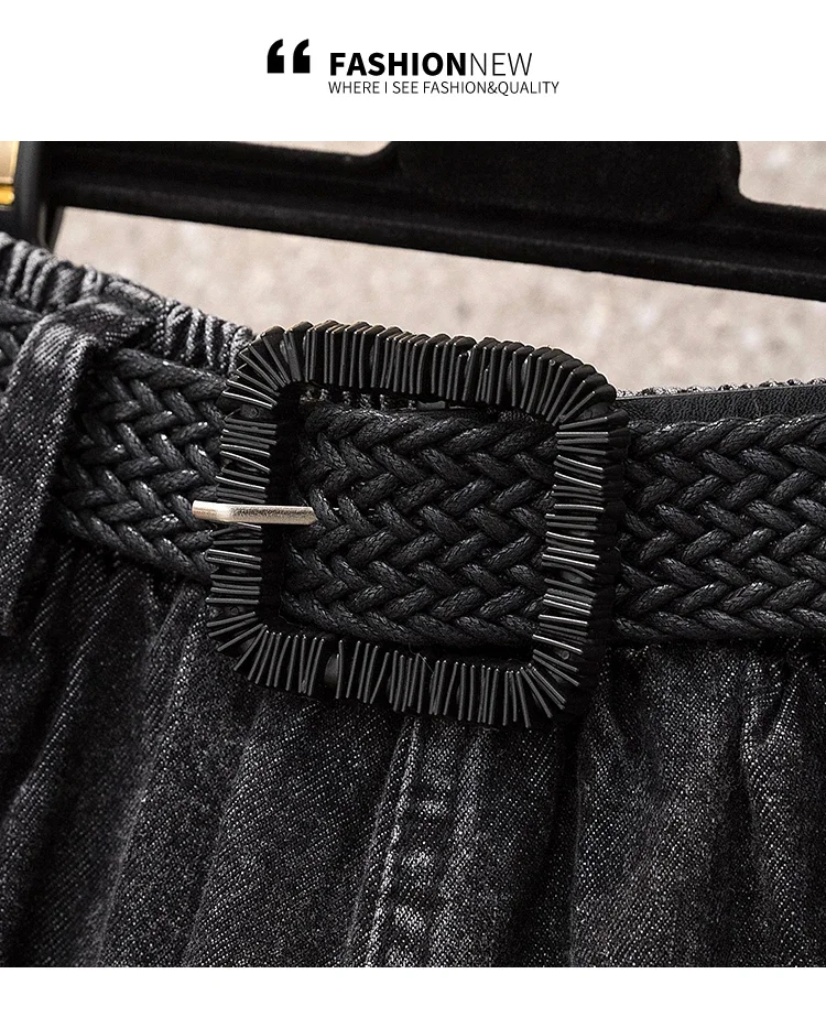 Röcke für Damen, übergroß, elastisch, hohe Taille, plissiert, lässig, lange Röcke, All-Match-Jeansröcke in A-Linie, für Bürodamen – Detail 13