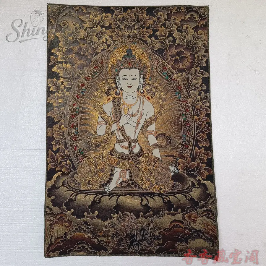 

35.4″Bodhisattva Mahāsthāmaprāpta Brocade Tibetan Tangka Embroidery Painting Gold Thread Embroidery Decorative Hanging Pictures