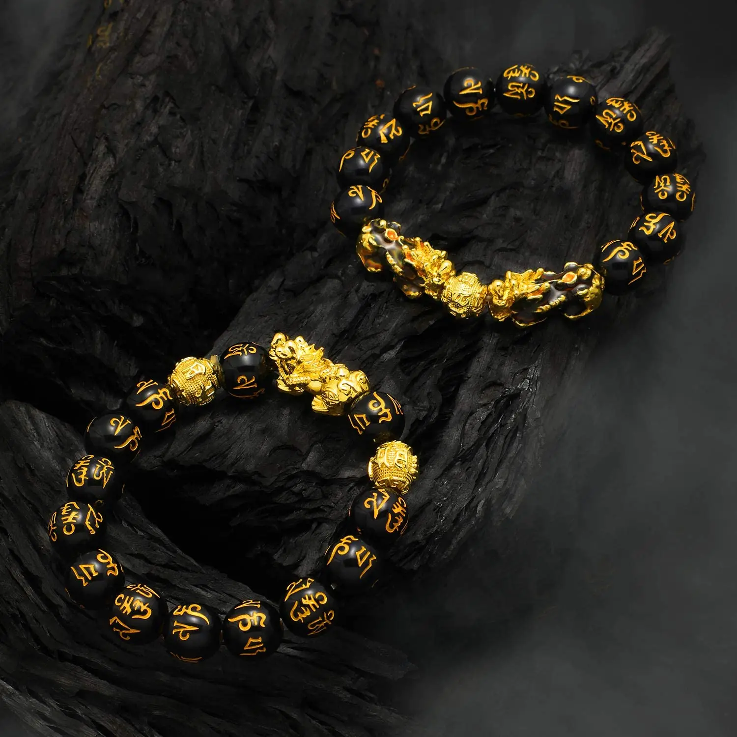 Feng Shui Wealth Pixiu Bracelet for Men & Women Black Obsidian Chakra Meditation Yoga Jewelry Change Color Pi Xiu Gift