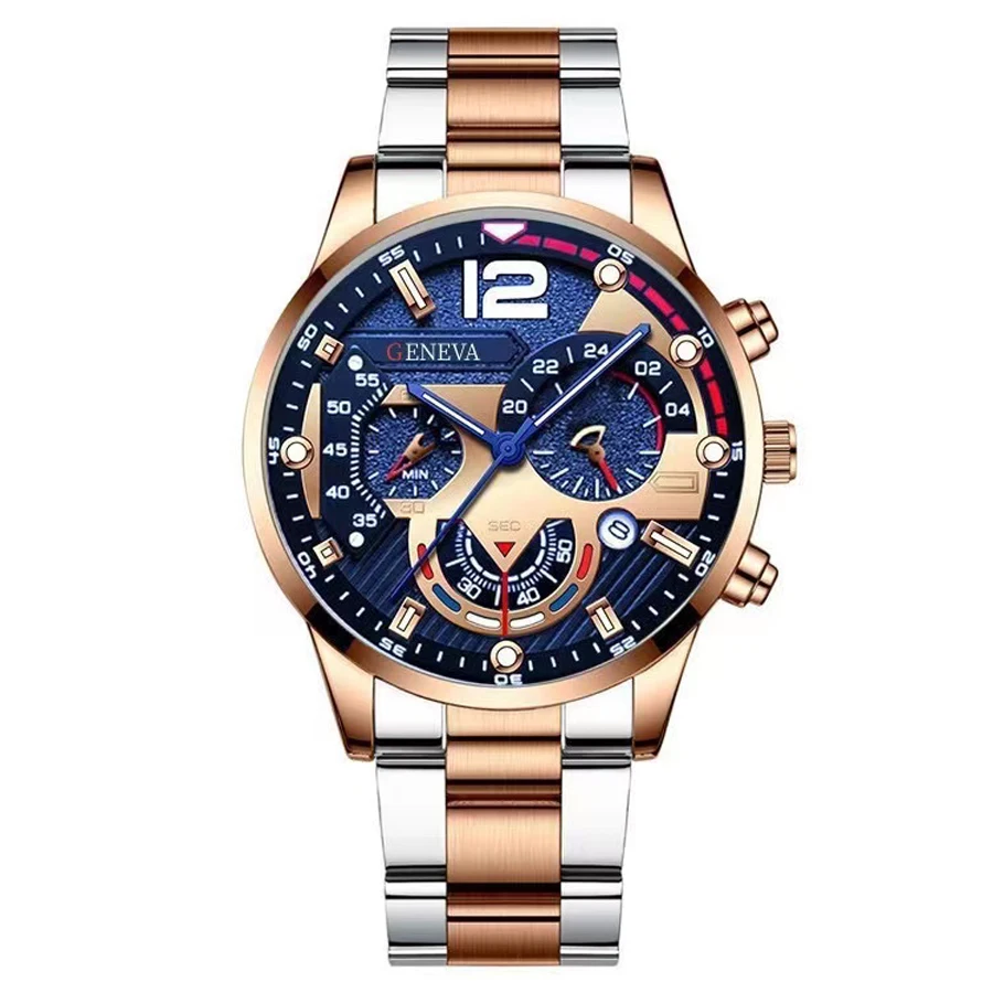 GENEVA-reloj analógico de acero inoxidable para hombre, nuevo accesorio de pulsera de cuarzo resistente al agua con cronógrafo, complemento Masculino deportivo de marca de lujo con diseño moderno