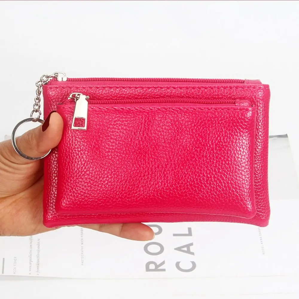 Fashion PU Leather Slim Wallet Zipper Lychee Pattern Credit Card Holder Solid Color Large Capacity Coin Purse