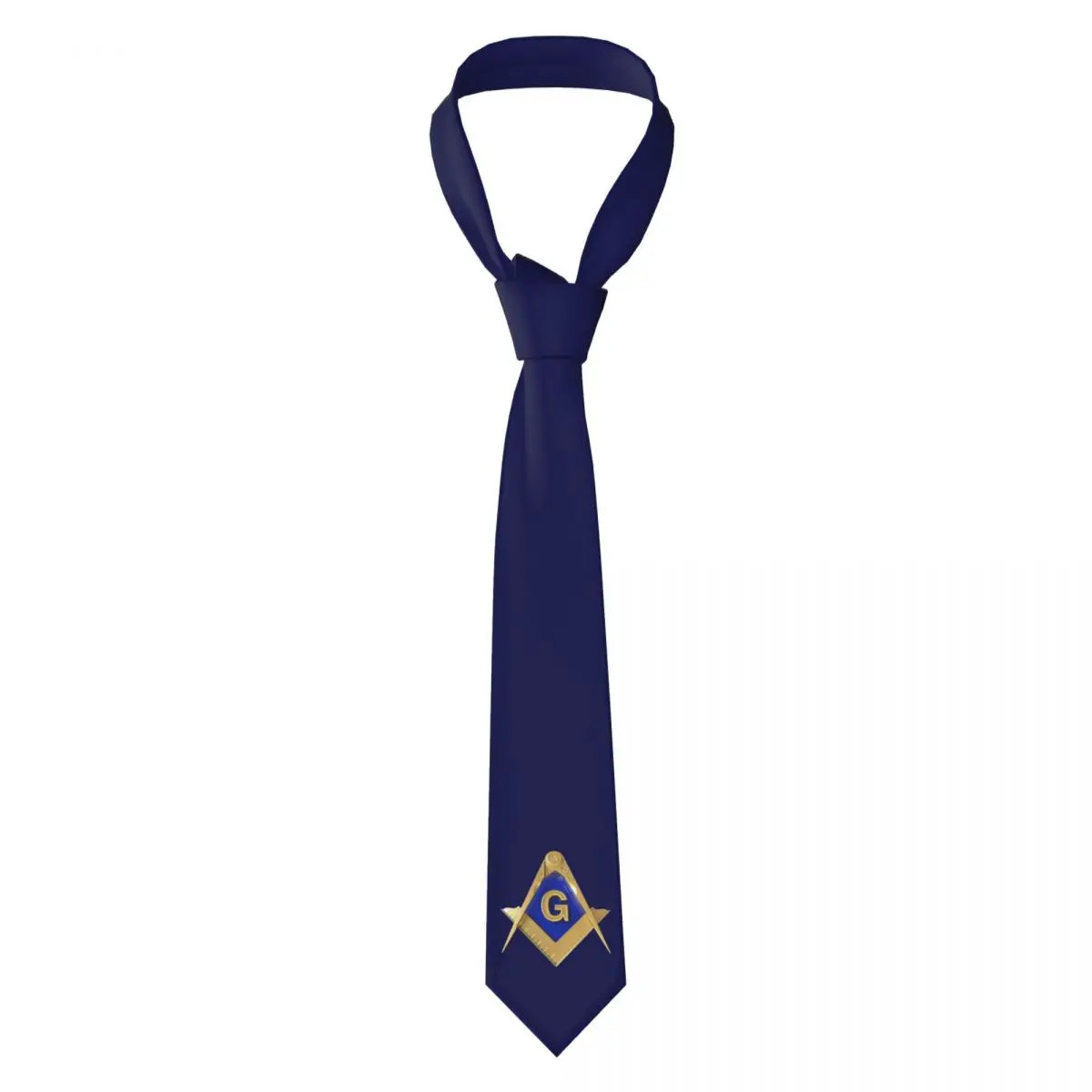 Freemason Gold Square And Compass Blue Background Masonic Necktie for Men Polyester 8 cm Neck Ties Wedding Business Tie Gravatas