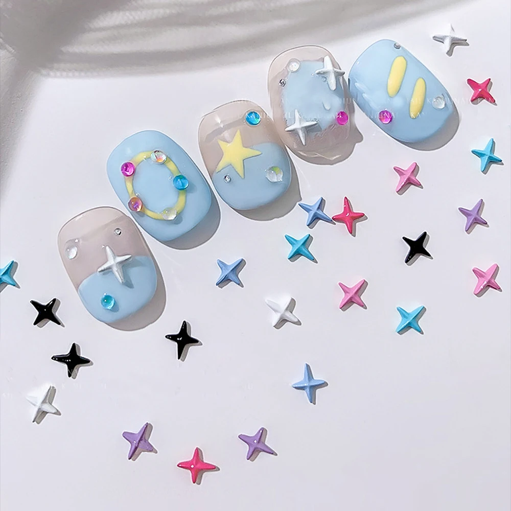 10pcs Alloy Star Cross Nail Charms 3D Color Star Rhinestones Nail Art Decorations Supplies DIY Shiny Macaroon Nail Accessories