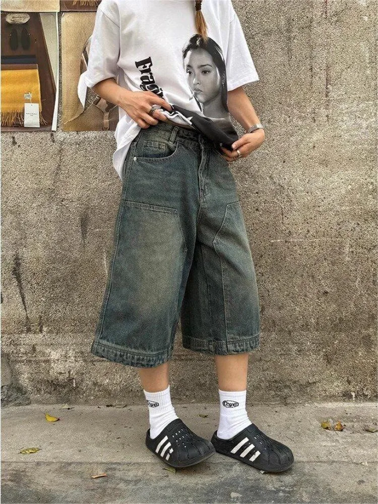 HOUZHOU Y2k Vintage Baggy kadın kot şort boy Harajuku kore moda Jorts japon tarzı Streetwear Denim pantolon yaz