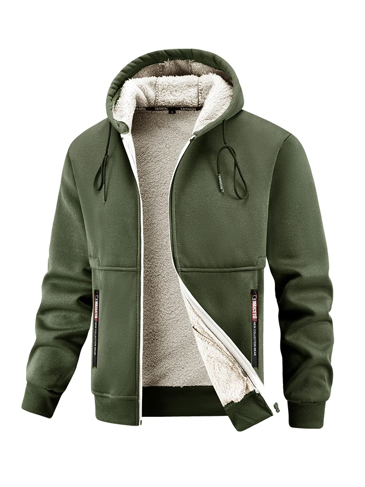European Winter New Lamb Fleece Thick Coat Men's Outdoor Sports and Leisure Thick Hooded Jacket Top view 2