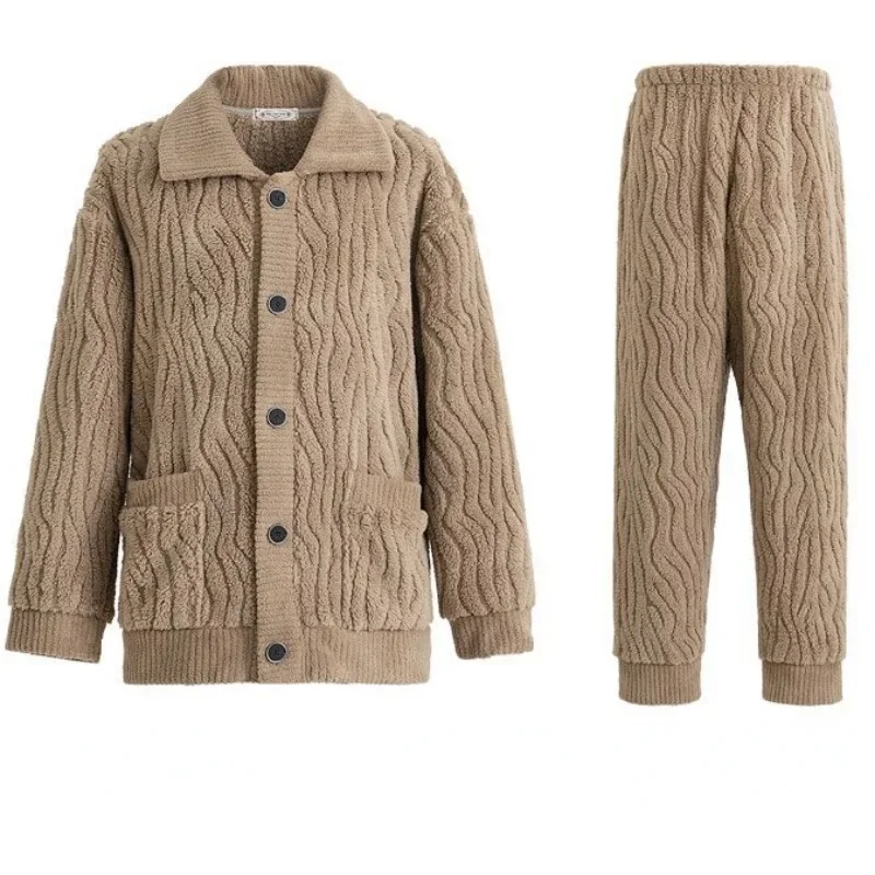 New Pajamas Men's New Winter Thick Plush Flannel Loungewear Oversized Loose Fitting Homewear Warmth Two Piece