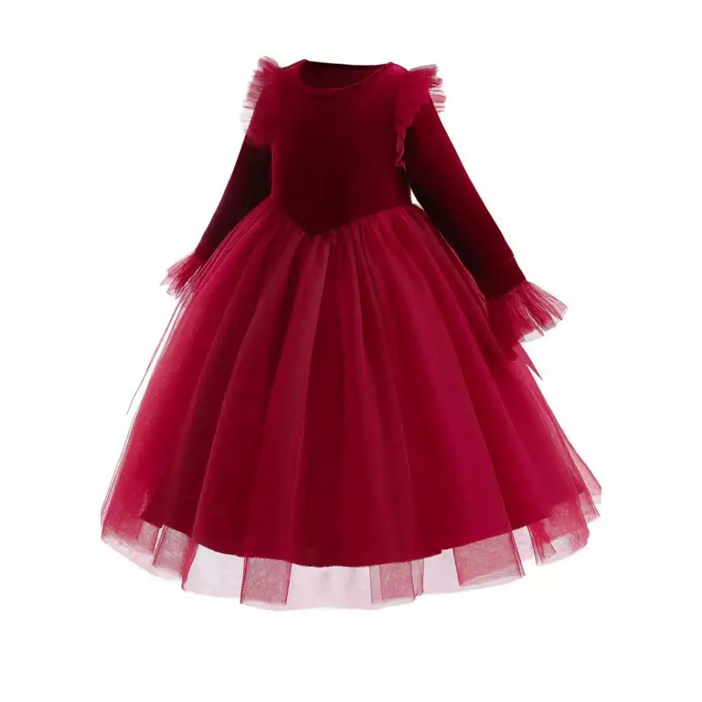 

2024 Flower Girl Vintage Velvet Dress For Baby Girls Infant Birthday Ball Gowns Children Baptism Formal Elegant Dresses