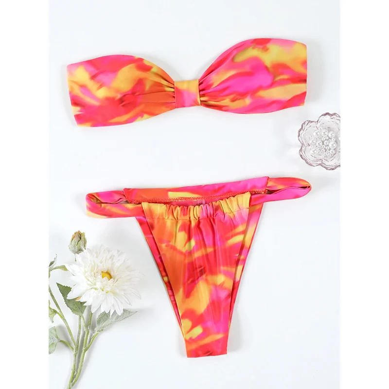 Swimwear For Women Bandeau Swimwear Gradient Bikini High Cut Swimsuit Micro Bikini Holiday Beachwear Women Two-Piece Swimsuit