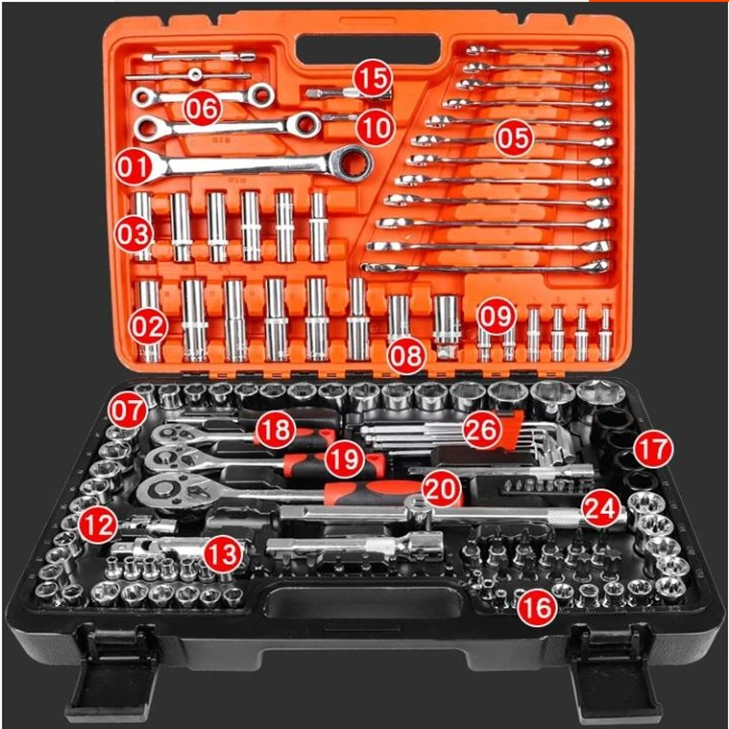 

150pcs car repair kit Multi-function combination package Manual tool kit with plastic toolbox