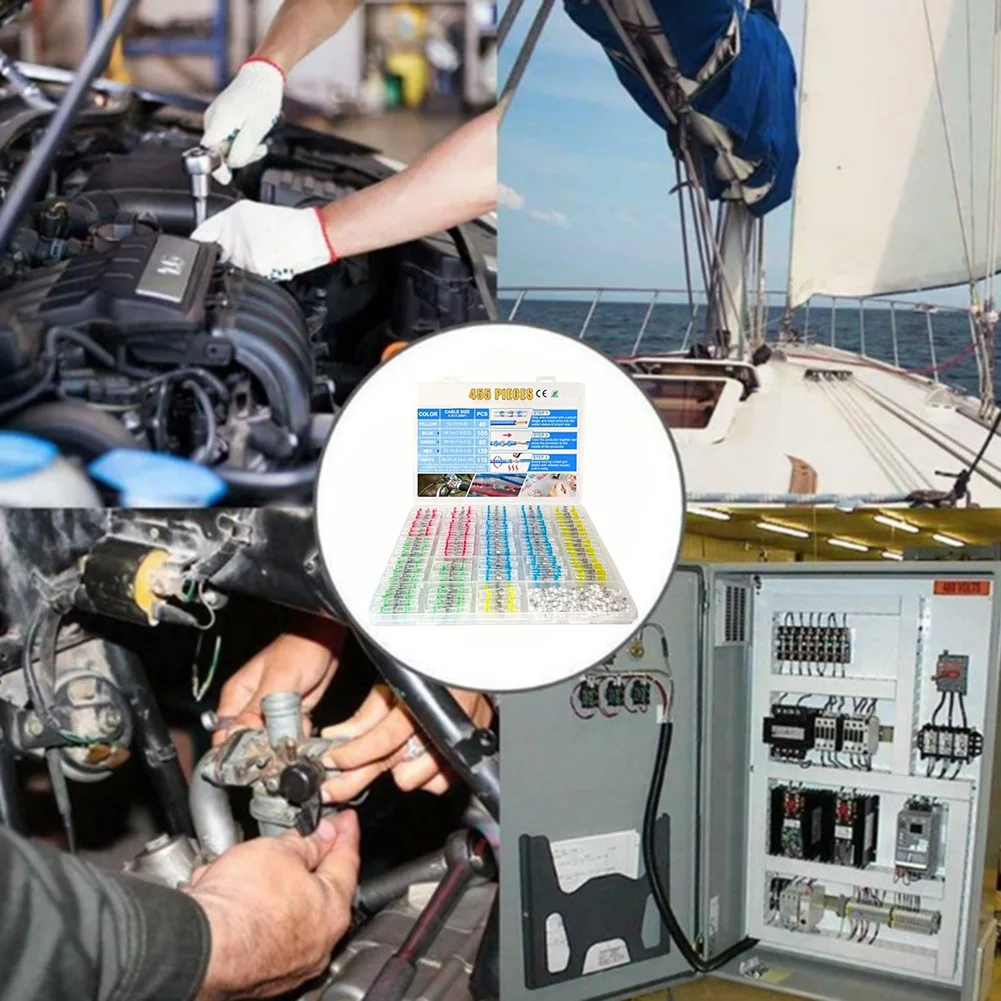 455PCS Heat Shrink Self Soldering Butt Connector Waterproof Wire Terminal Kit For Marine Automotive Electrical Cable