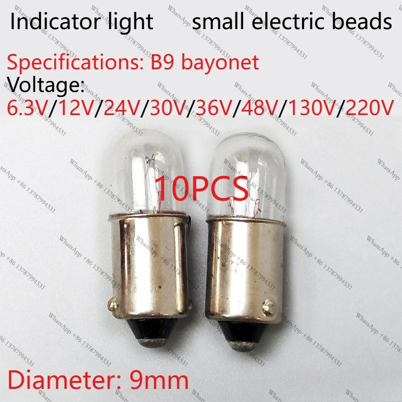 10pcs 6.3V 12V 24V 30V 36V 2W 3W 5W 0.15A Screw Instrument Signal Indicating Small Bulb Button B9 Switch Light Lamp