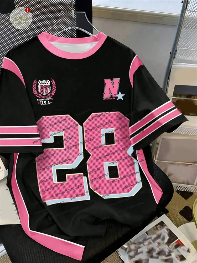 

Summer New Women Number 28 Personality American Casual Digital Print TShirt Summer Women Sport Short Sleeve Top Streetwear