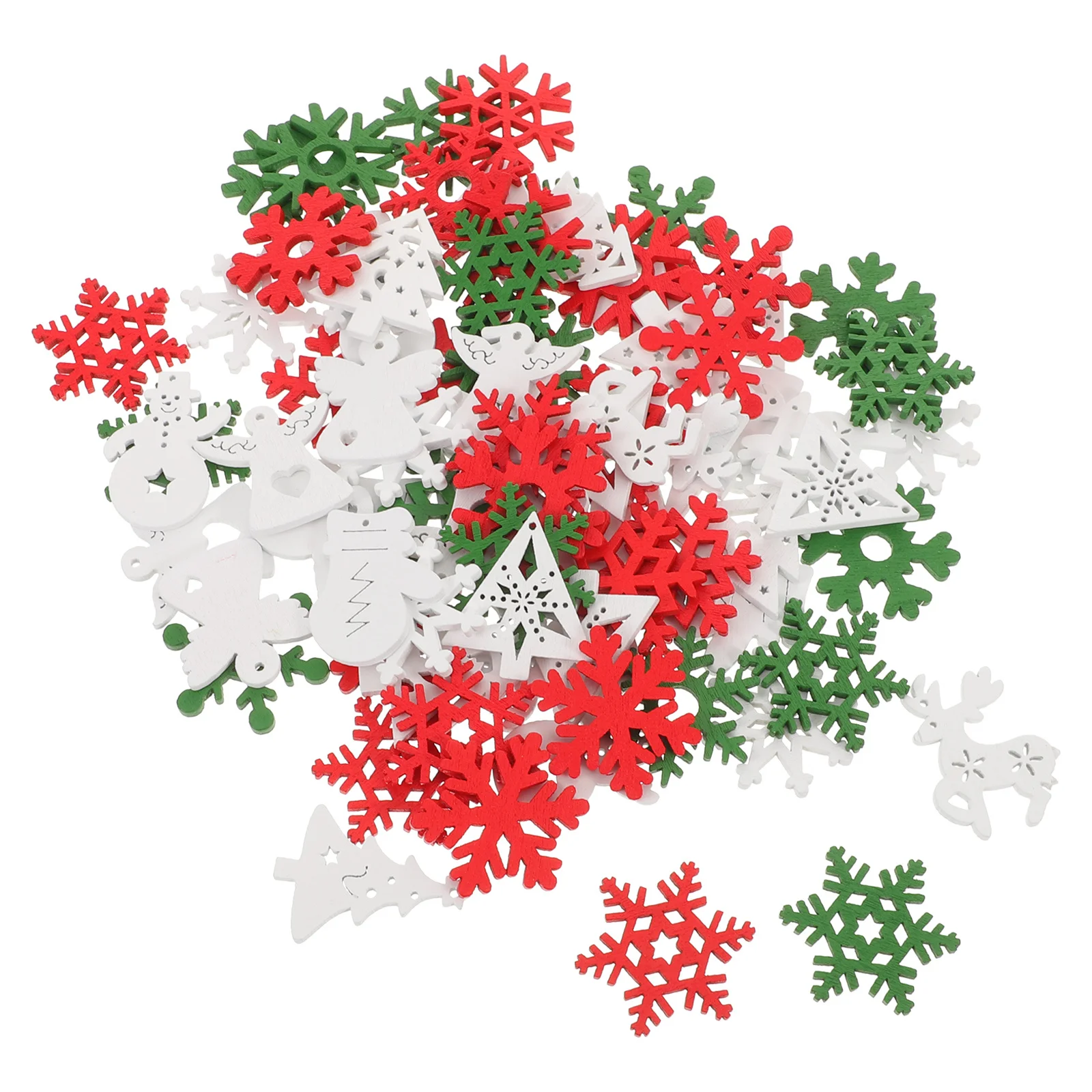 

100Pcs Unfinished Wood Snowflake Christmas Tree Shaped Hanging Ornaments Farmhouse Winter Decoration DIY Craft Xmas Party