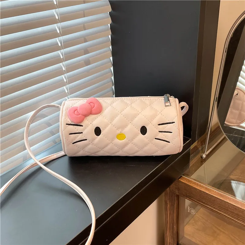 2025 Mini Cylindrical Bag New Embroidery Thread Cartoon Cute Mobile Phone Bag Diamond Grid Portable Crossbody Bag