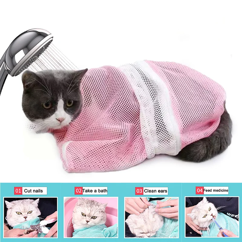 

Adjustable Breathable Mesh Cat Bath Bag, Anti-Scratch Design for Bathing, Feeding Medicine and Nail Trimming