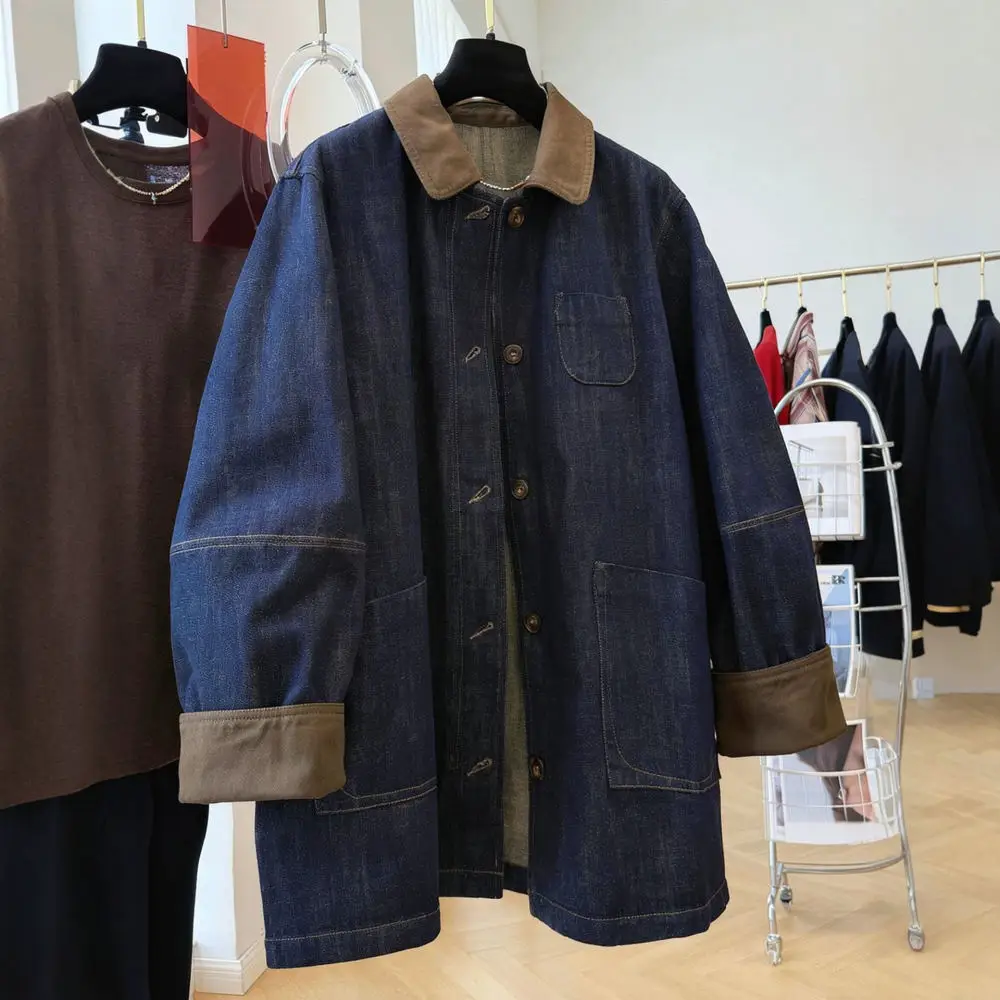 Loose Denim Jacket Women Lapel Long Sleeve Coat Autumn Korean Style Casual Trendy Streetwear Oversized Fashion Outerwear Top