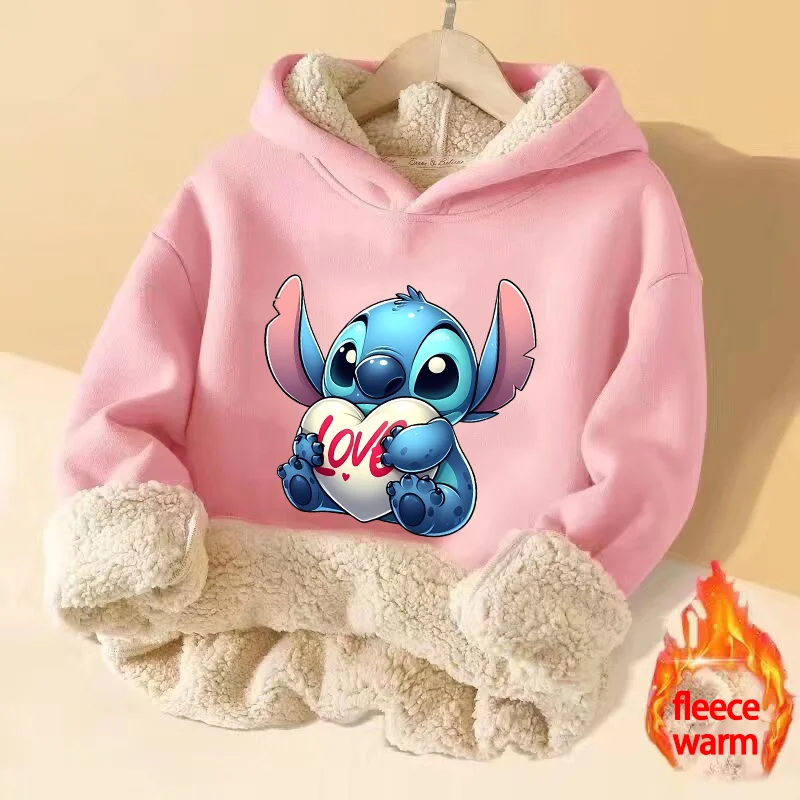 Stitch Disney Boy Girl Pullover Hoodies Winter Thick Warm Street Clothing Hoodie Print Fitted Sweatshirt Long Sleeves Tops Gift