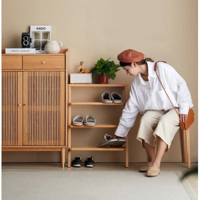 

Solid Wood Wall Mounted Multi-Layer Shoe Rack Modern Living Room Storage Stand Stable Load-Bearing Home Furniture Shoe Organizer