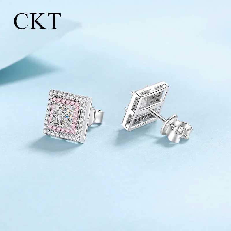 Luxury Platinum Pt950 Square Sugar 1.2ct Moissanite Diamond Stud Earrings Temperament Sweet Earrings Wedding Fine Jewelry Gift