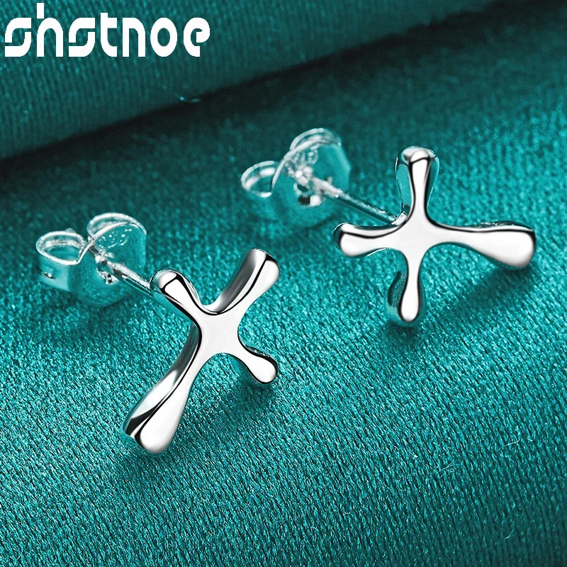 

SHSTONE 925 Sterling Silver Earrings High Quality Cross Stud Earrings Fashion Jewelry Wedding Eardrop Accessories For Women