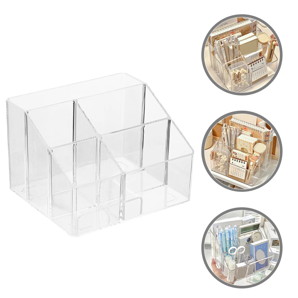 Multi-Compartment Desktop Organizer Sturdy Transparent Makeup Box Storage Case Pen Holder Table Organizer for Home