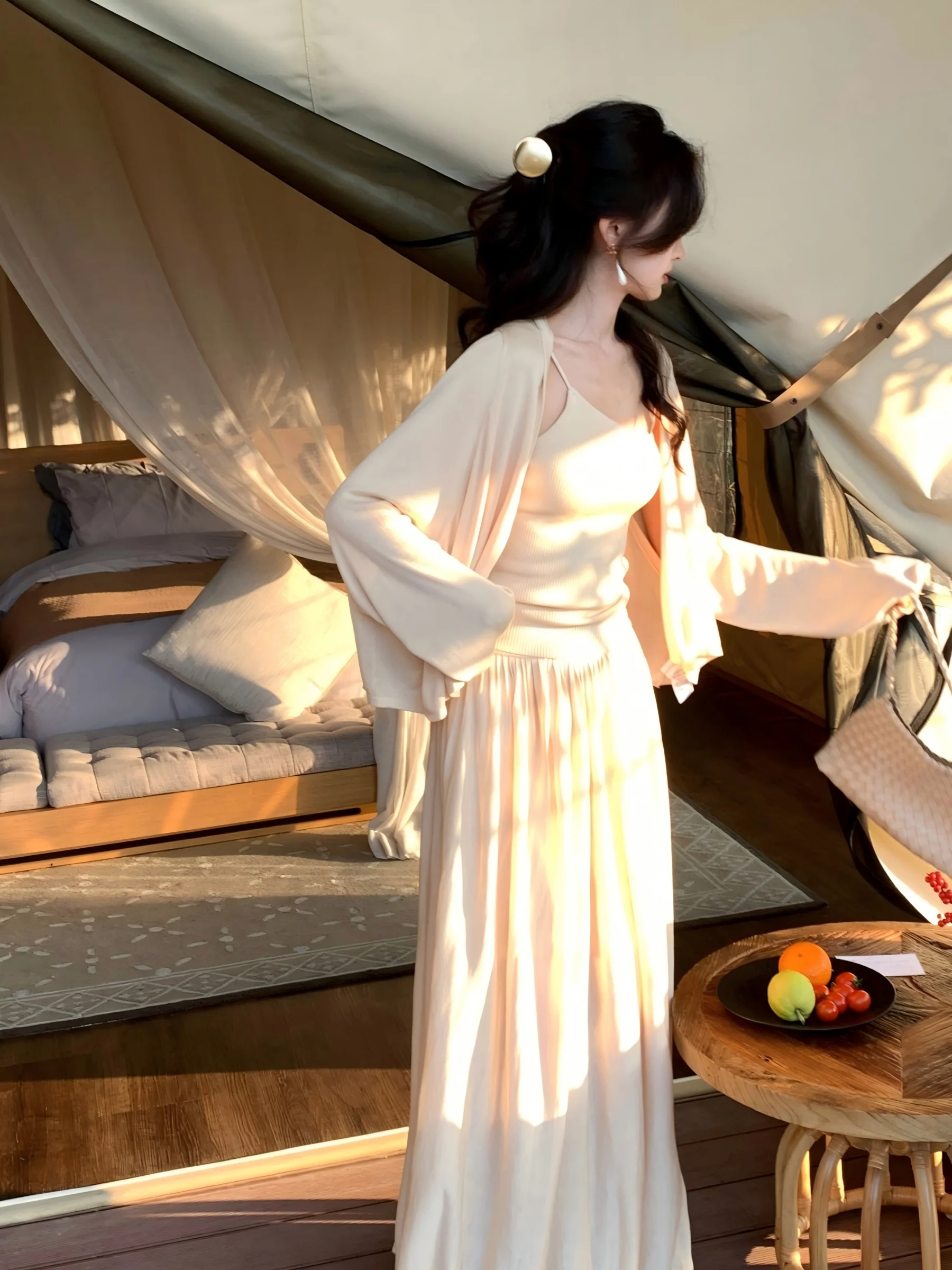 

Pure Color Lazy Sle 00 Days Silk Loose Knitted ter Slim Fit Skirt Knitted Set Asymmetrical High Waist Elastic