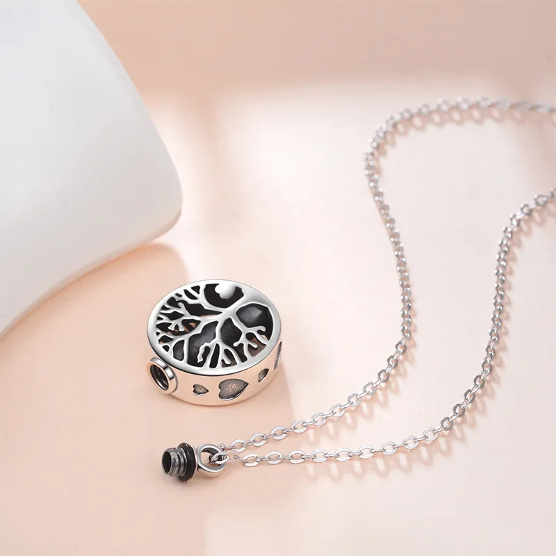 925 Sterling Silver Urn Pendant Silvery Urn Necklace for Cremation Ashes Keepsake 925 Sterling Tree of Life Urn Necklace