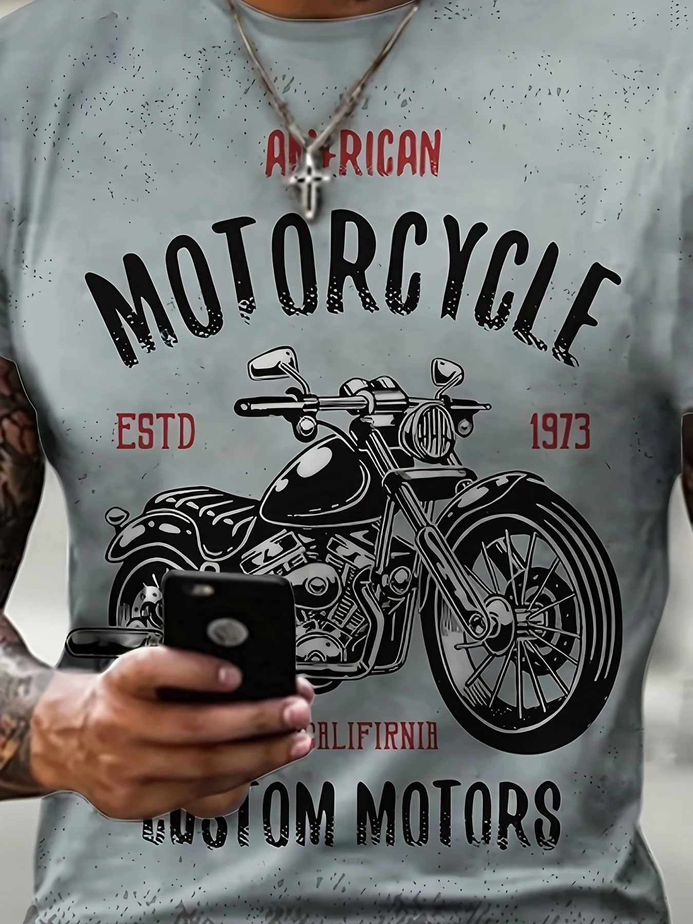 

2024 New Men's Trendy Motorcycle Pattern Casual T-shirt