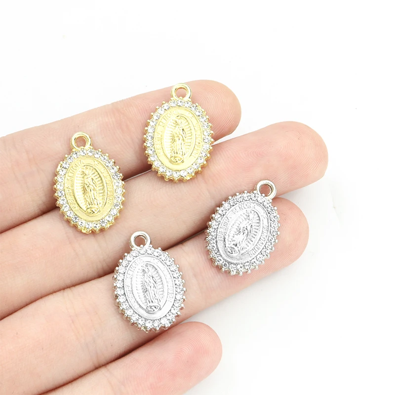 10pcs Crystal Rhinestones Virgin Mary Oval Charms Religious Jewelry Making Accessories DIY Bracelet Necklace Alloy Pendants