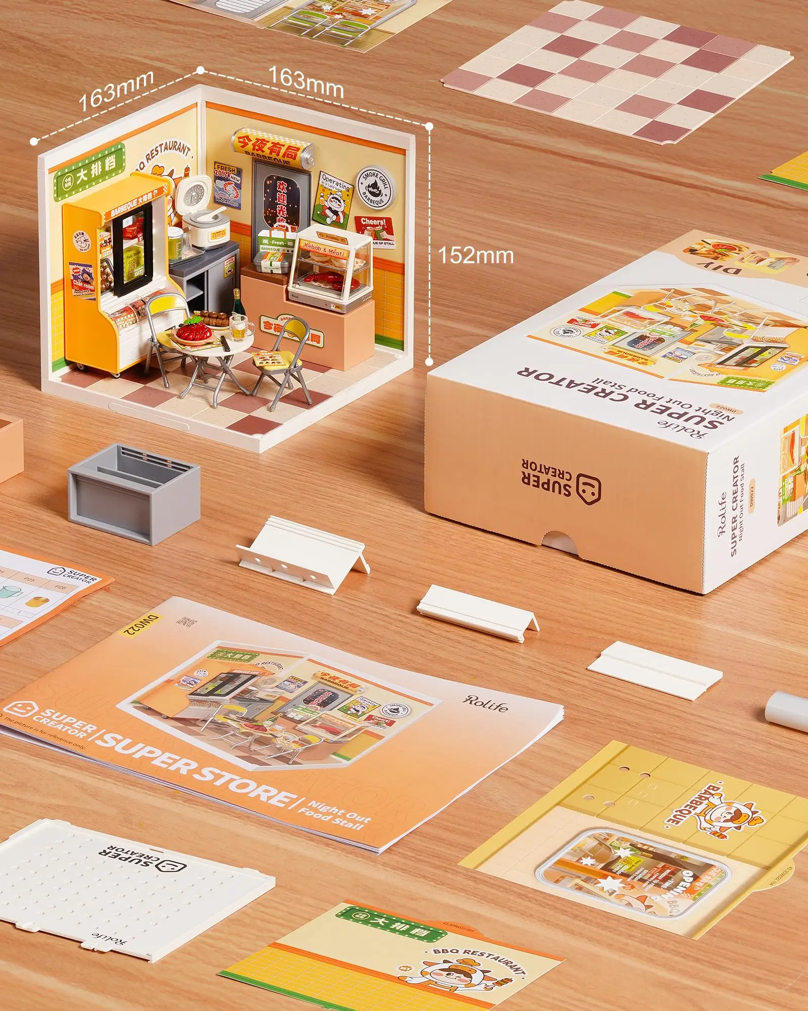 Rolife Night Out Food Stall DIY Modern Miniature House Themed Restaurant Assembly Model Kit For Model Enthusiasts Kids Adults