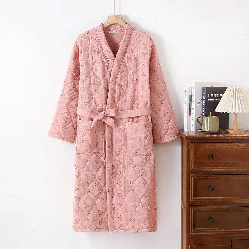 New Autumn and Winter Women's Nightgown Fleece Sweet and Cute Bathrobe Women's Nightdress V-neck Collar Home Robe with Belt
