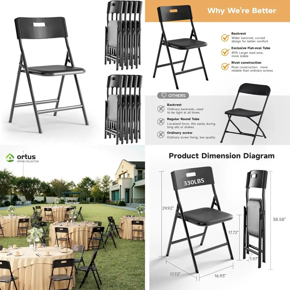 

Heavy-Duty Stackable Plastic Folding Chairs for Commercial Use, 330lbs Capacity, Suitable for Indoor and Outdoor, Office, Kitche