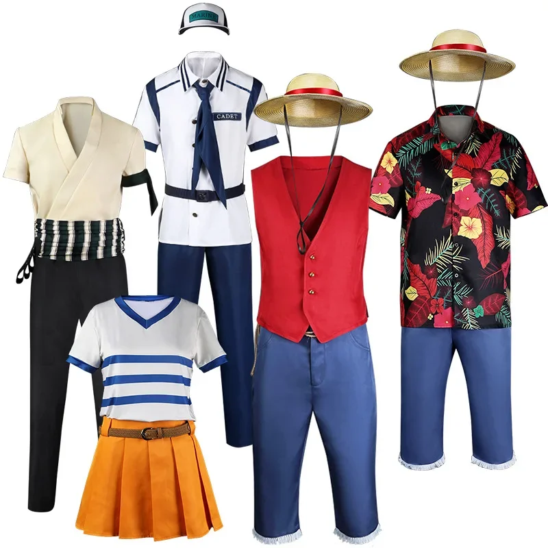 

Live Version TV Luffy Nami Cosplay T-Shirt Pants Hat Costume Disguise Adult Men Women Fantasy Clothes Halloween Party Outfits