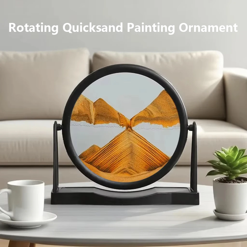 

Rotatable Sandscape Moving Sand Art Picture Flowing Sand Painting 3D Liquid Hourglass Round Glass Quicksand Office Home Decor
