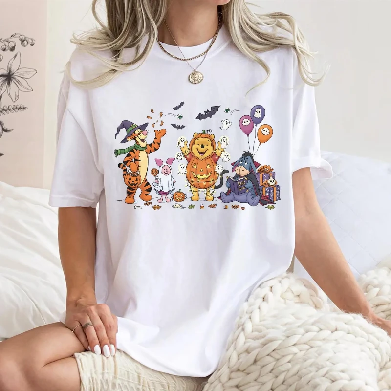 

Новая милая рубашка с Винни-Пухом на Хэллоуин, тыквенный тигр, уа, поросенок, футболка, забавный костюм для мужчин и женщин, костюм друзей, графическая жуткая рубашка