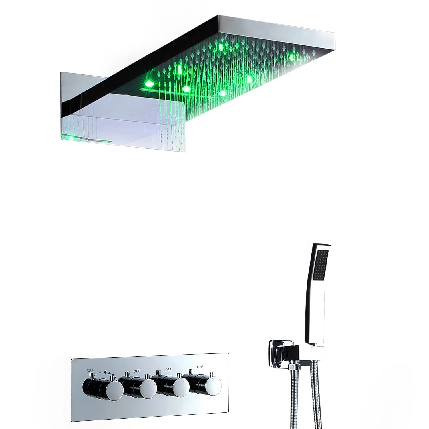 Central control with shelf mixed falling water 38 degrees constant temperature LED shower set